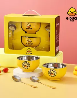 G.Duck Children's Bowl Set with Double-Layer Insulated Bowls