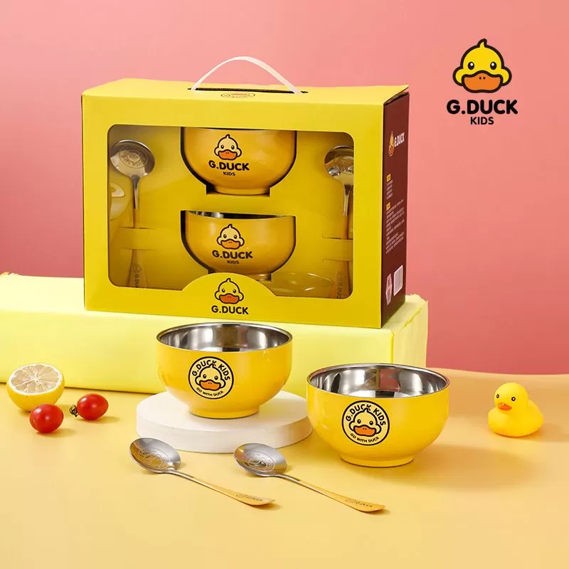 G.Duck Children's Bowl Set with Double-Layer Insulated Bowls